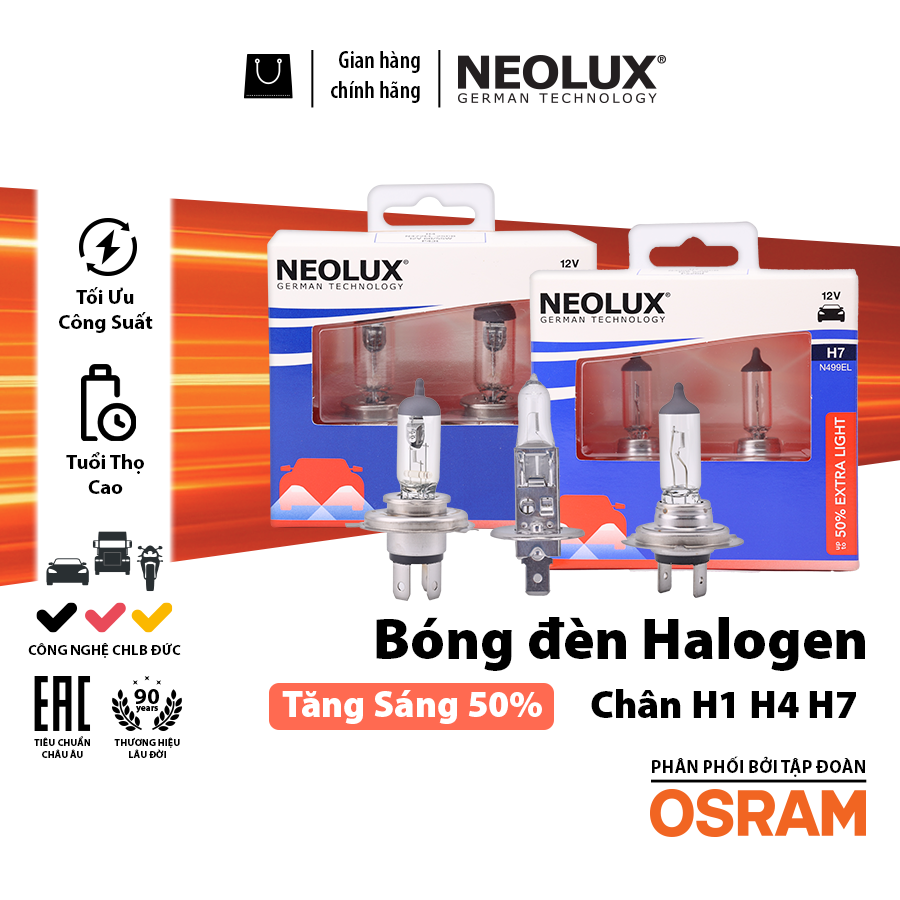 Bóng Halogen Tăng Sáng 50% H1 12V 55W N448EL-2SCB Hiệu Neolux