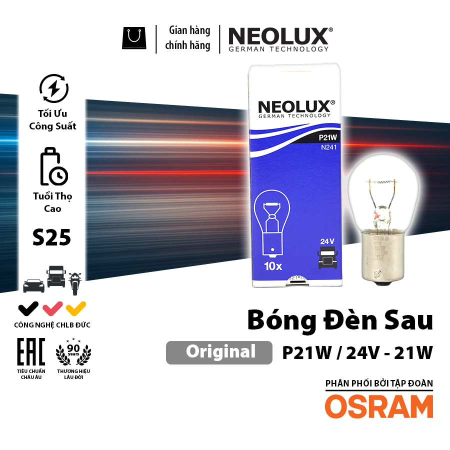 Bóng đèn sau S25 1 tim (TRẮNG) 24V 21W (BA15S) chân thẳng N241 Hiệu NEOLUX