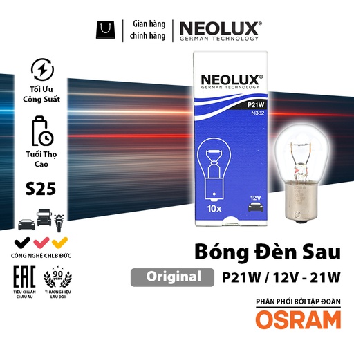[BDNLXP21W12VN382] Bóng đèn sau S25 1 tim (trắng) P21W N382 12V - 21W (BA15S) chân thẳng NEOLUX