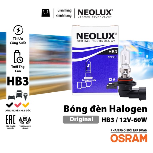 [BDNLXHB312VN9005] Bóng 9005 (chân cong) (HB3) 12V 60W N9005 Hiệu NEOLUX