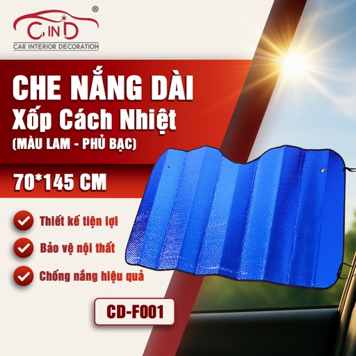 [CNLXCDF001L] Che nắng xốp trước dài CIND (màu bạc/Lam) CD-F001 70*145CM