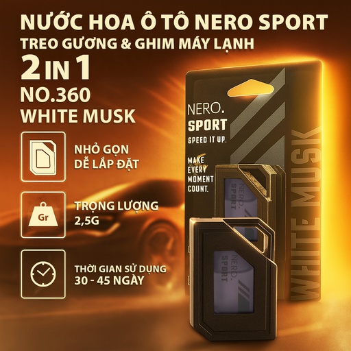 [DTF3601] Dầu thơm NO.360-1 2in1(treo kính+ghim máy lạnh) 2.5g WHITE MUSK